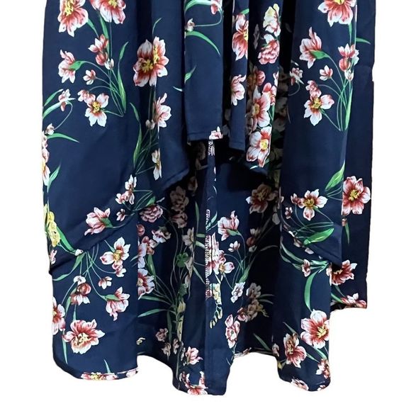 Boohoo Cap Sleeve Tie Waist Floral Hi-Lo Dress Navy Size 4 NWT - Picture 6 of 15